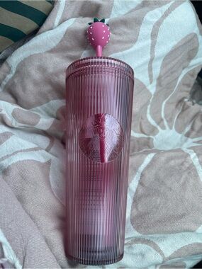 Starbucks Strawberry Tumbler with straw topper